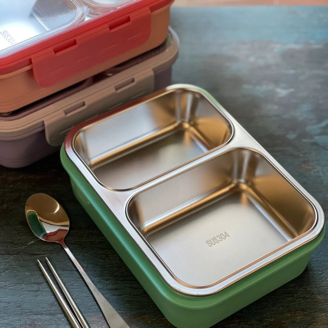 Stainless Steel Bento Lunch Box (2 Grid) - 100% Leakproof