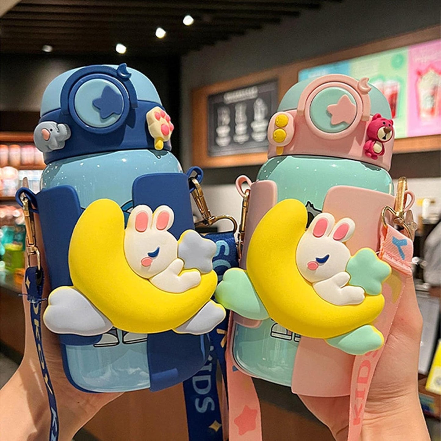 Kawaii Rabbit Vacuum Stainless Steel Water Bottle for School Kids - 500 Ml