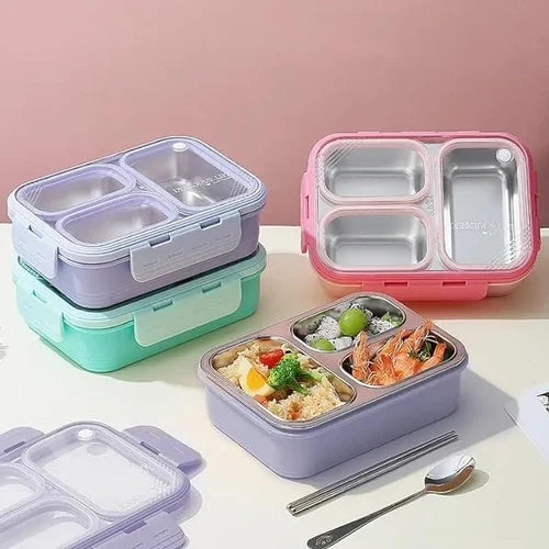 Stainless Steel Bento Lunch Box (3 Grid) - 100% Leakproof