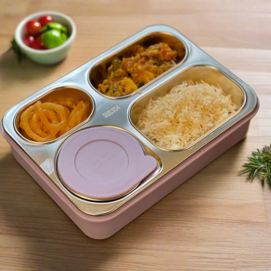 Food in 4 Compartment Stainless Steel Lunch Box