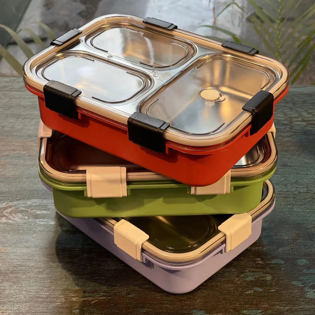 Stainless Steel Lunch Box with 3 Compartment by The Globo