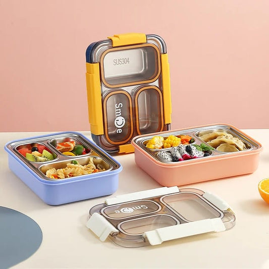 3 Compartment Stainless Steel Leak Proof Lunch Box for Office & School by The Globo