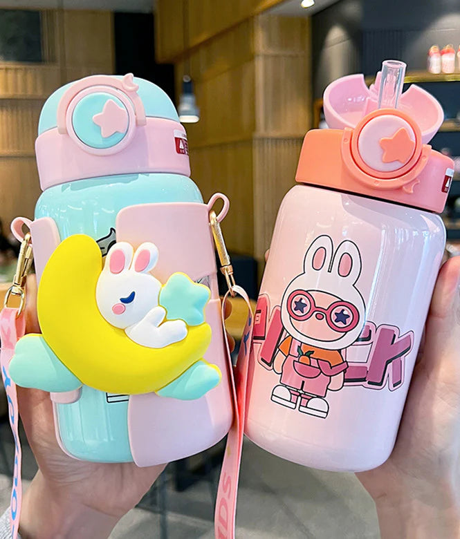 Kawaii Rabbit Vacuum Stainless Steel Water Bottle for School Kids - 500 Ml